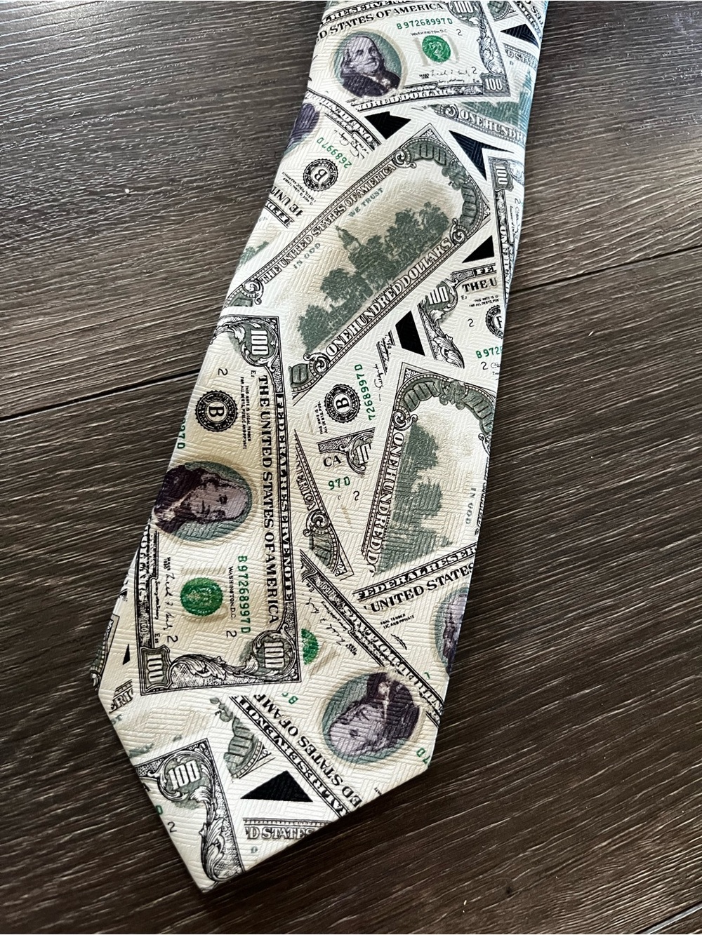 Novelty Money Print Men's Tie - Green and White